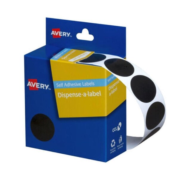 Avery Dispenser Dot Sticker Black 24mm - 500 Labels per Roll