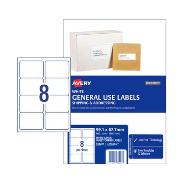 Avery Label General Use L7165GU 99.1x67.7mm - 8Up Box 100