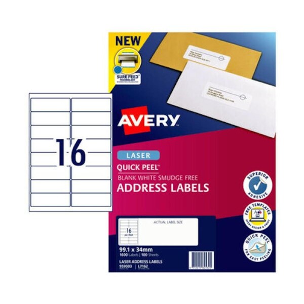 Avery Label Quick Peel L7162 99.1x34mm - 16Up Pack 100