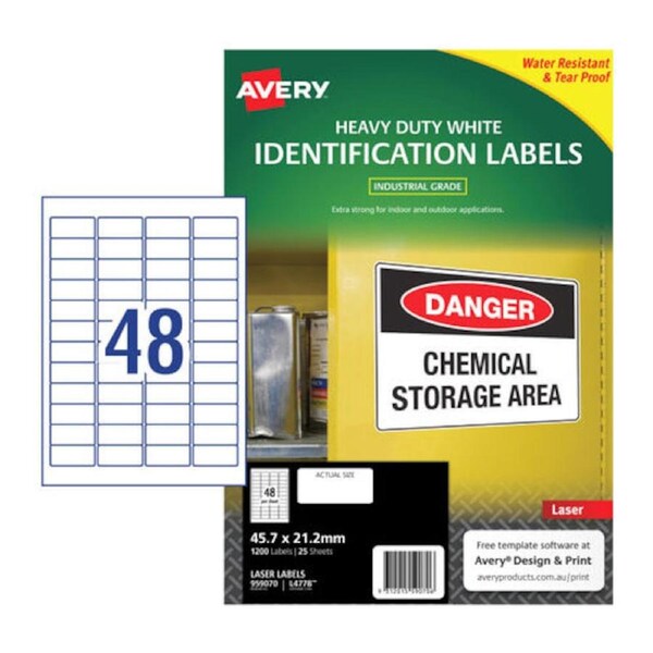 Avery Laser Label Heavy Duty White L4778 45.7x21.2mm - 48Up Pack 25