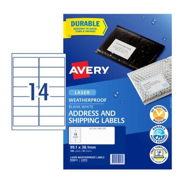 Avery Laser Label Weather Proof L7073 99.1x38.1mm - 14Up Pack 10