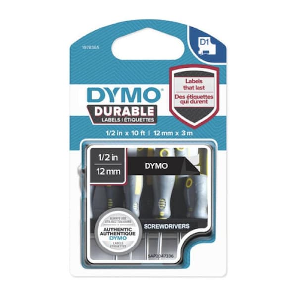 Dymo Durable White on Black Label 12mm x 3m (1978365)