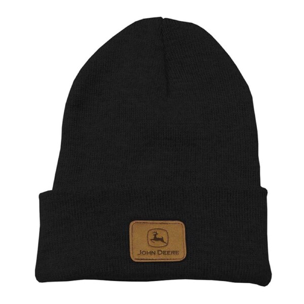 John Deere Men/Womens/Unisex One Size Logo Suede Cuff Knit Beanie Hat Black