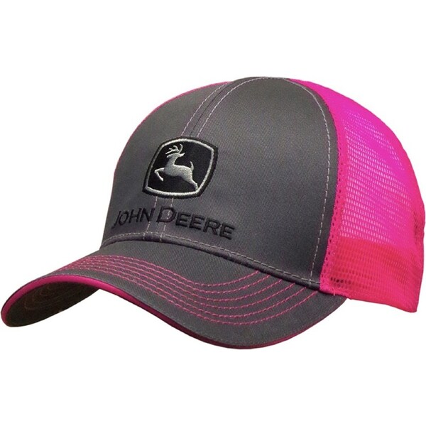 John Deere Kids One Size Neon Mesh Logo Adjustable Back Cap/Hat Charcoal/Pink