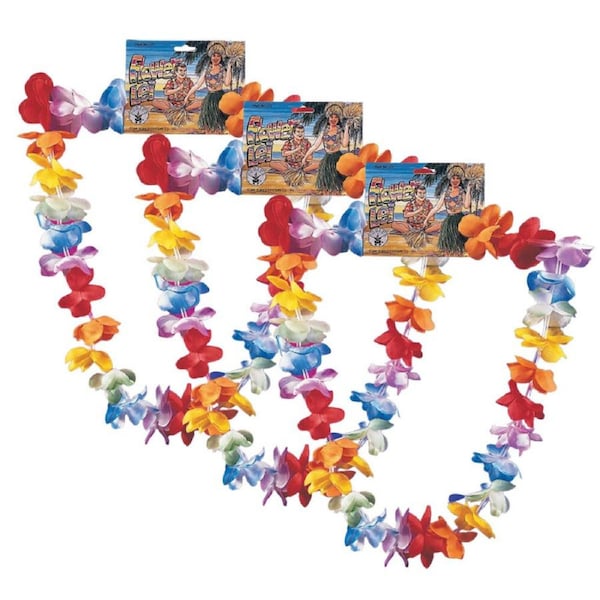 3PK Hawaiian Flower Leis Necklace/Garland Hula Beach Party Costume Accessory
