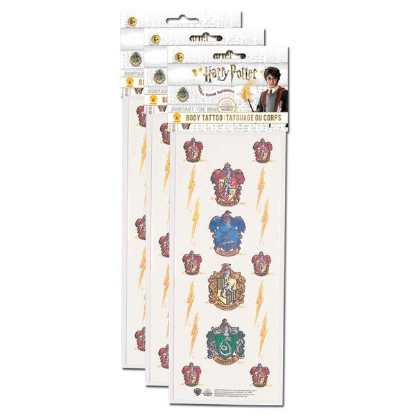 3PK Harry Potter Costume Accessory Hogwarts Emblems/Lightning Scar Movie Tattoos