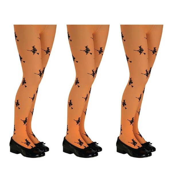 3PK Glitter Witch Tights Kids/Children Halloween Dress Up Costume Small Orange
