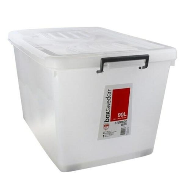 90L Heavy Duty Plastic Storage Box With Wheels Crate Organiser Tub Container