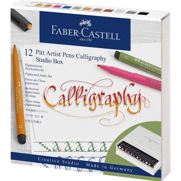 Faber-Castell Creative Studio Pitt Artist Pens Calligraphy Studio Box 12 Assorted Colours