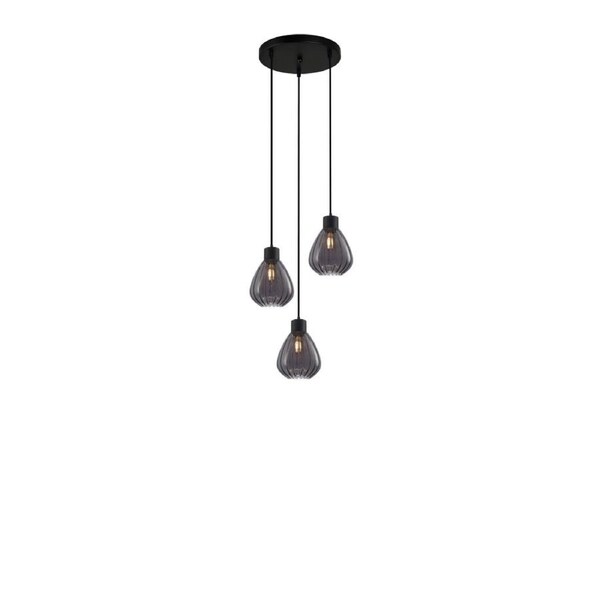 TULIP Pendant Lamp Light Interior ES 3X72W Smokey Black Wine Glass Ribbed Round Base