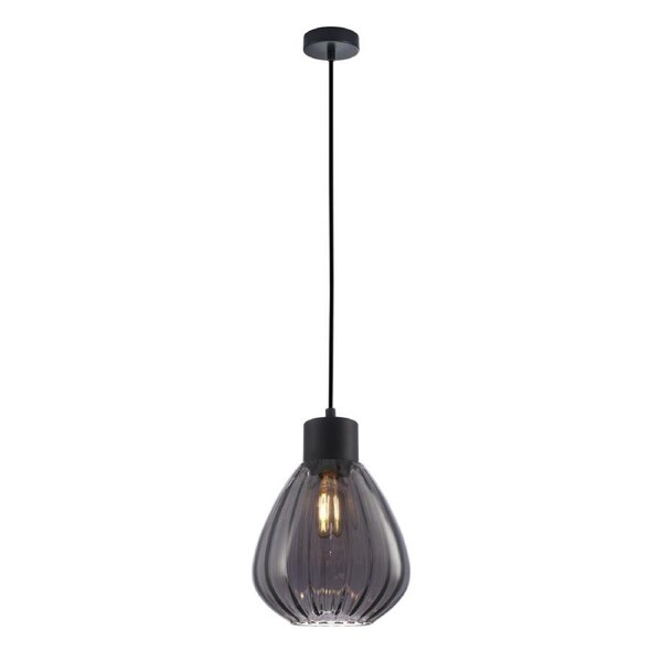 TULIP Pendant Lamp Light Interior ES 72W Black Smoke Wine Glass Ribbed OD200mm x H200mm