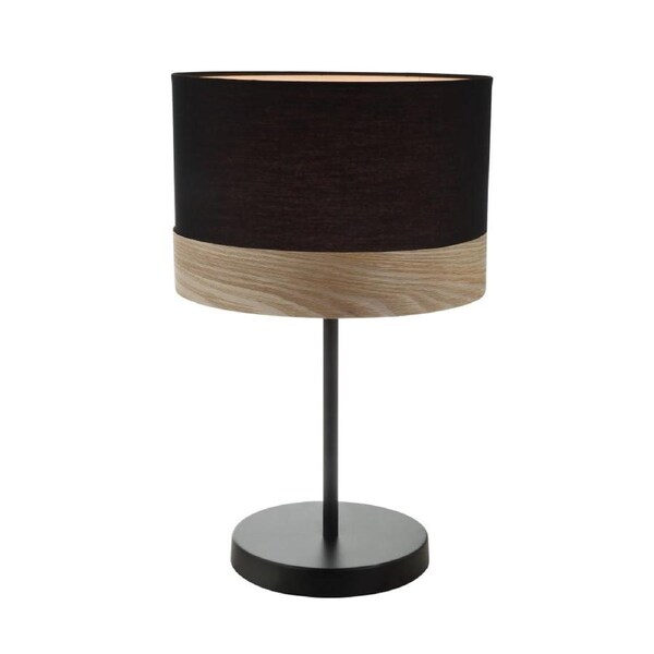TAMBURA Table Lamp ES Medium Black Cloth Round OD300mm with Blonde Wood