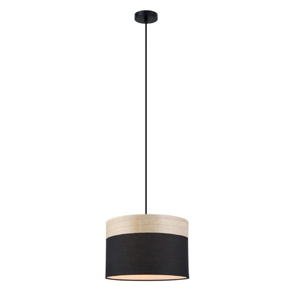 TAMBURA Pendant Lamp Light Interior ES Black Cloth Medium Round with Wood Highlight OD300mm