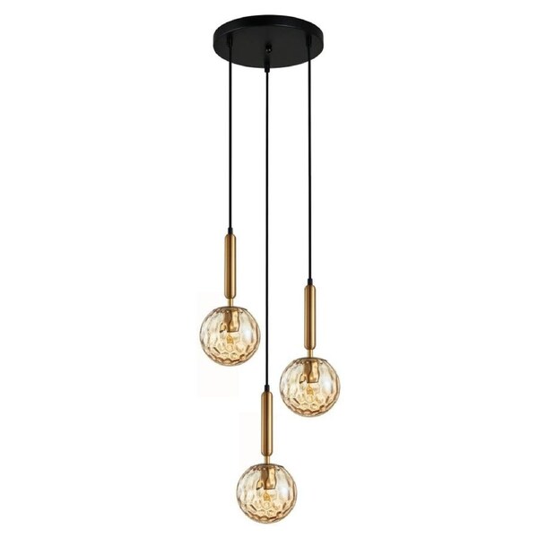 TRATTINO Pendant Lamp Light Interior ES 3X72W Bronze Amber Spherical Glass Enclo Round Base