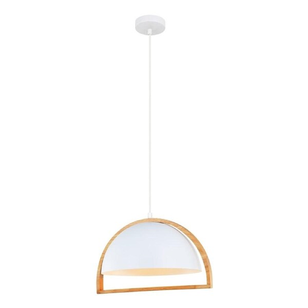 SWING Pendant Lamp Light Interior ES Matte White Dome with Wood Frame OD370mm