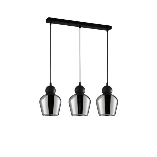 CHAMPAN Pendant Lamp Light Interior ES 3X72W Black Smoke Glass Ellipse Square Base