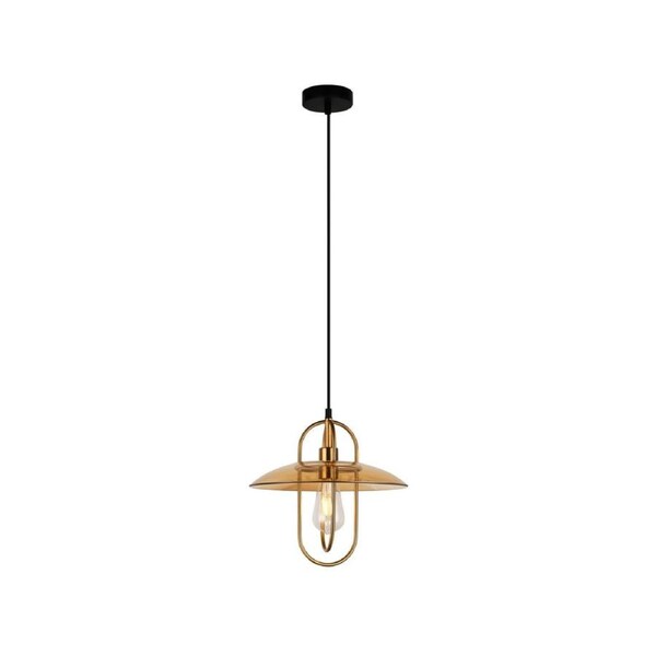 PAPILLON Pendant Lamp Light Interior ES Antique Brass Oblong with Amber Glass Coolie OD315mm