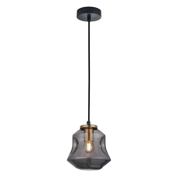 FOSSETTE Pendant Lamp Light Interior ES Smoke Glass Angld Bell with Antique Brass Highlight OD170mm
