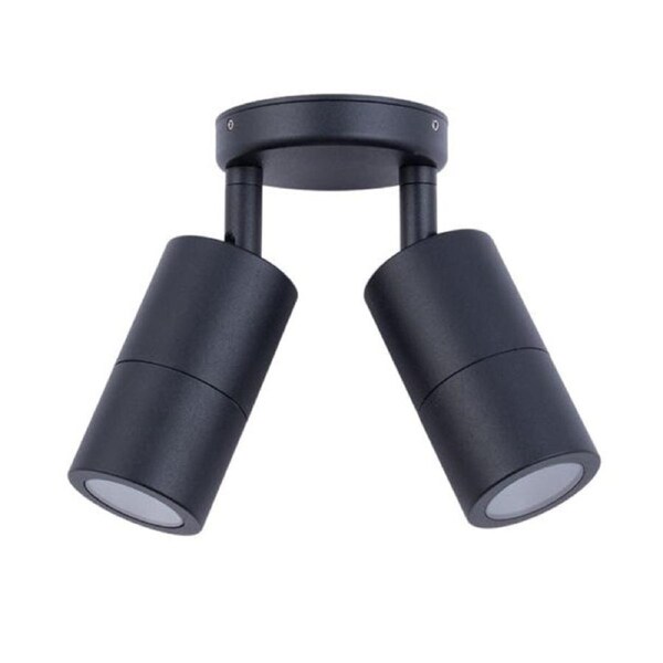 Pillar Light Double Adjustable 12V MR16 Black IP65 Round Back Plate