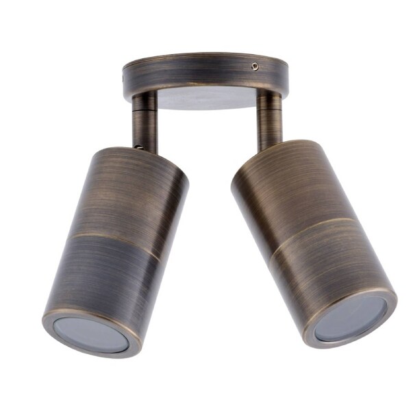 Pillar Light Double Adjustable GU10 Antique Brass IP65 Round Back Plate
