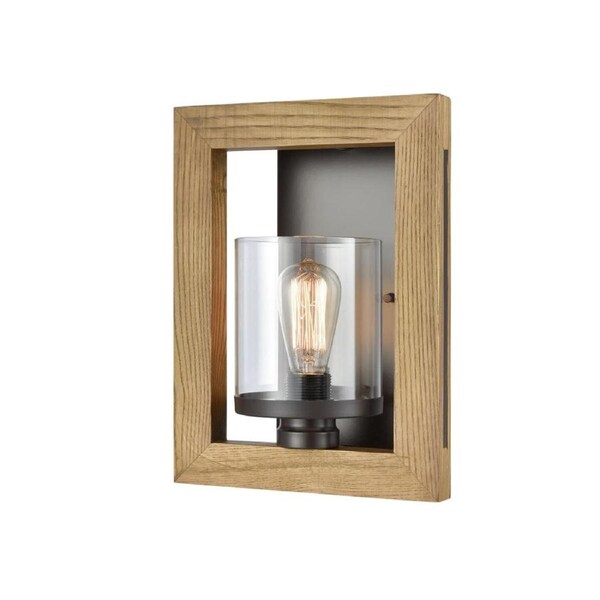 METI Wall Light Interior Surface Mounted ES Rectangular Frame Chestnut Wood Clear Glass Shade