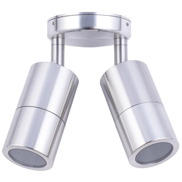 Pillar Light Double Adjustable GU10 Shiny Silver IP65 Round Back Plate