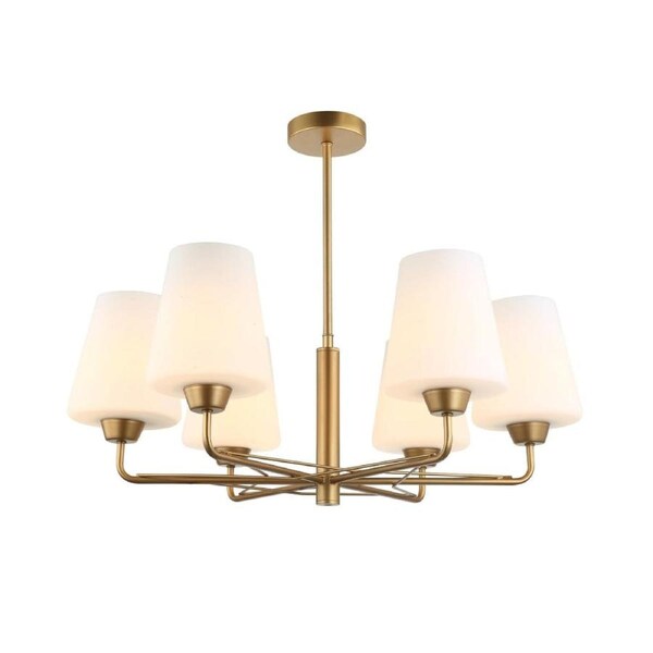 Luna Modern Classic Pendant Lamp Light Interior ESx6 W/ 6-Arms Matte Gold / Opal Glass