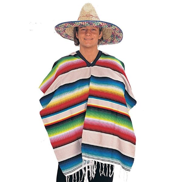 Rubies Sombrero Mexican Poncho Men's Party Dress Up Costume w/Hat Size Standard