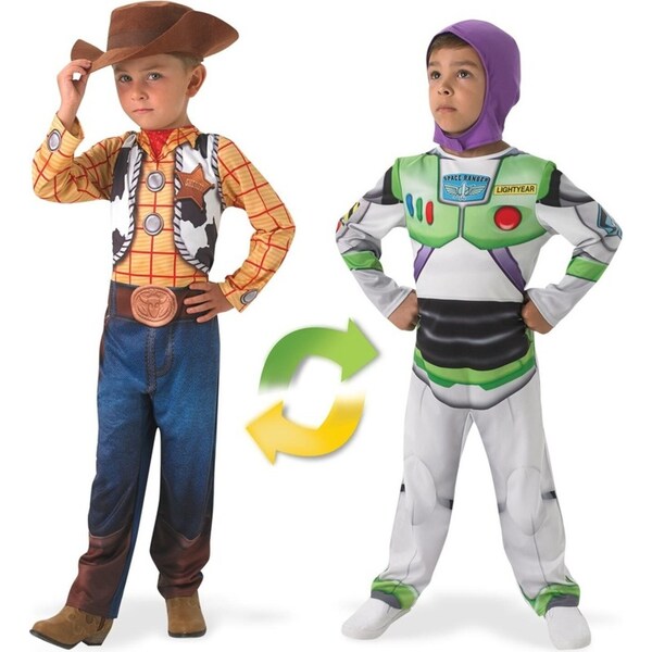 Disney Pixar Buzz To Woody Lightyear Deluxe Reversible Kids Costume 3-5yrs