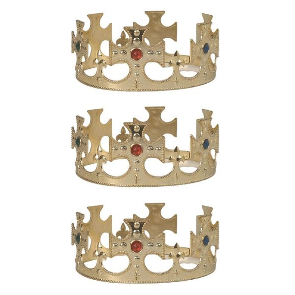 3x Rubies Royal King/Queen Crown Dress Up Head Accessory Silver Adult One Size
