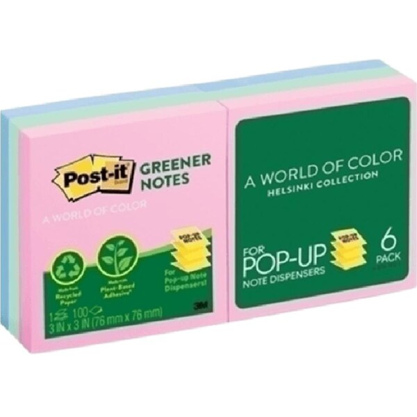 Post-It Greener Pop-Up Notes Pastel Helsinki 76x76mm 6 Pack Pads