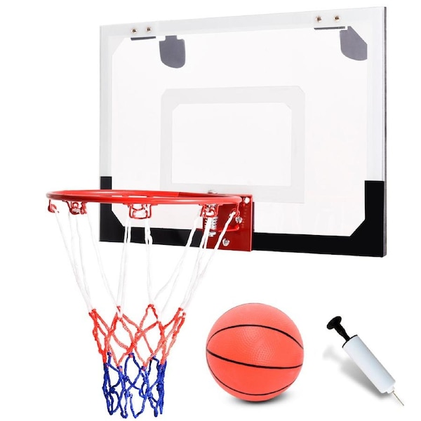 Costway Mini Basketball Hoop Backboard Door Mounted Basketball Ring System Nets Indoor Adults Toy w/Pump