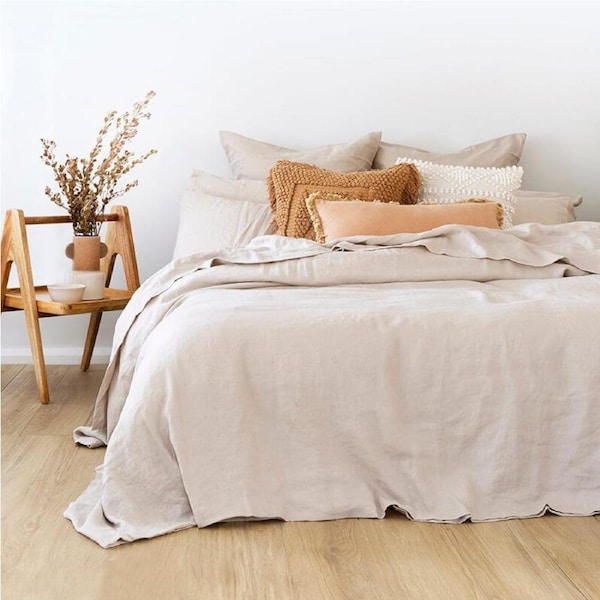 Bambury French Linen Quilt Cover Set Pebble Queen