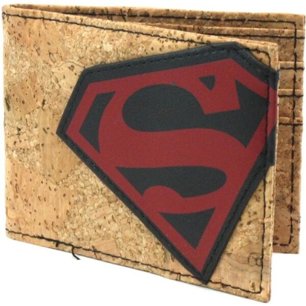 DC Comics Superman Cork & Applique Wallet Bi-Fold Bifold Tilted Logo - Officially Licensed