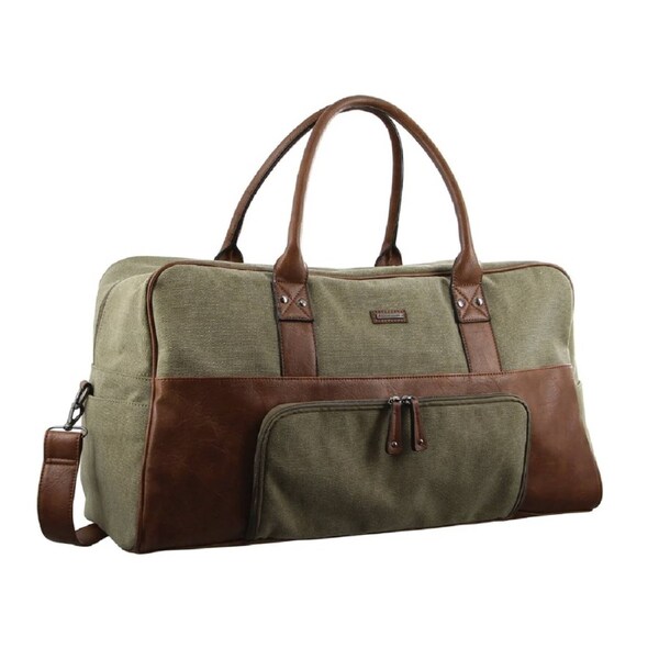 Pierre Cardin Mens Canvas Travel Overnight Bag Business Luggage Duffel Weekend - Brown