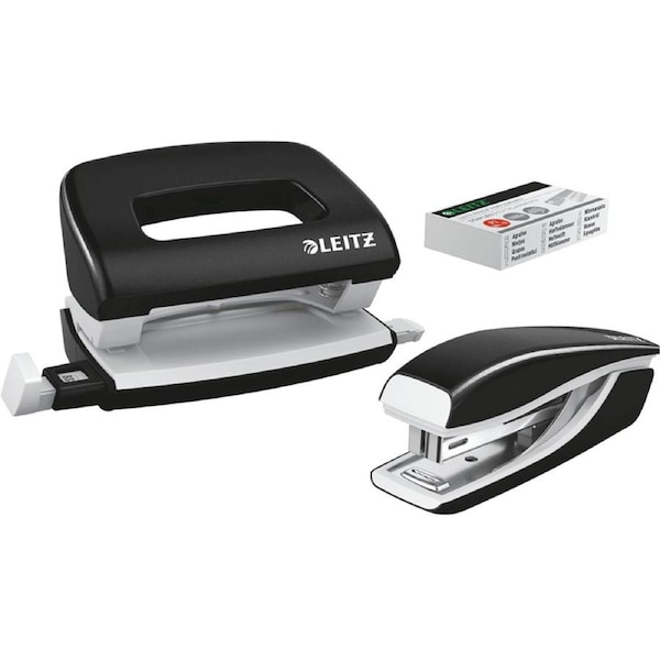 Leitz Nexxt Wow Mini Stapler And Punch Set Black