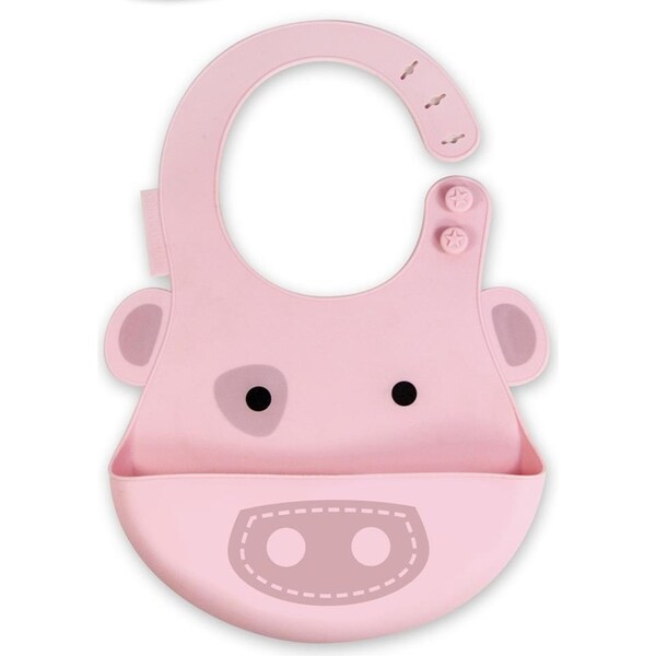 Marcus & Marcus Baby Feeding Bib Pokey Pig Silicone w/ Crumb Catcher 6m+ Pink