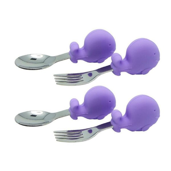4pc Marcus & Marcus Willo Whale Palm Grasp Cutlery Spoon/Fork Baby 18m+ Lilac