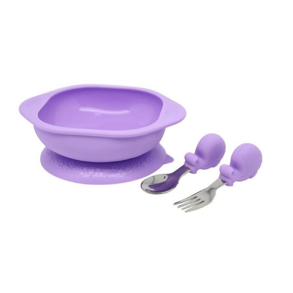 3pc Marcus & Marcus Toddler Eating Bowl Meal Time Set Willow Whale Lilac 18m+