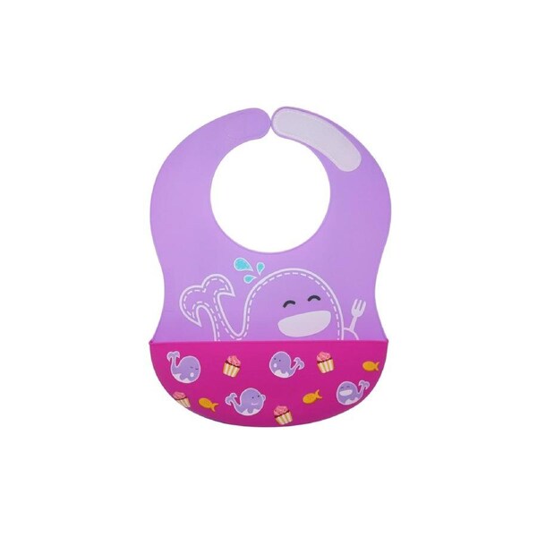 Marcus & Marcus Willo Whale Lilac Wide Coverage Silicone Baby/Toddler Bib 6m+