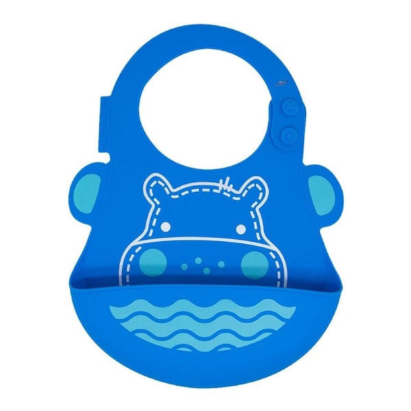 Marcus & Marcus Baby Bib Lucas Hippo Soft Silicone w/ Crumb Catcher 6m+ Blue