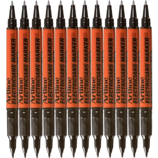 Artline Electricians Dual Nib Permanent Marker 0.4mm/1.0mm Black Box 12