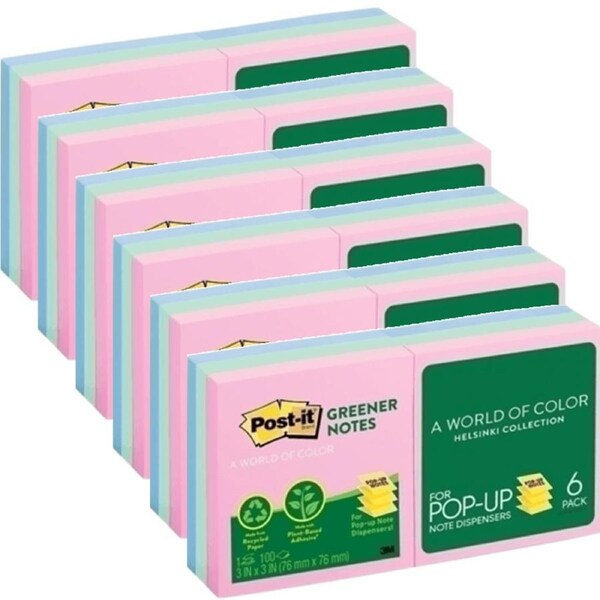Post-It 6 Packs Greener Pop-Up Notes Pastel Helsinki 76x76mm 6 Pack Pads