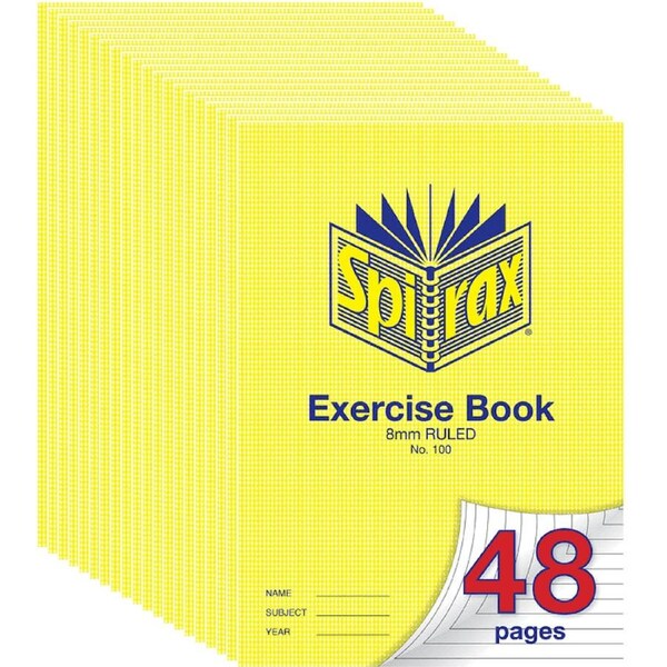 Spirax 100 Exercise Book Ruled 8mm 70gsm 48 Page A4 20 Pack