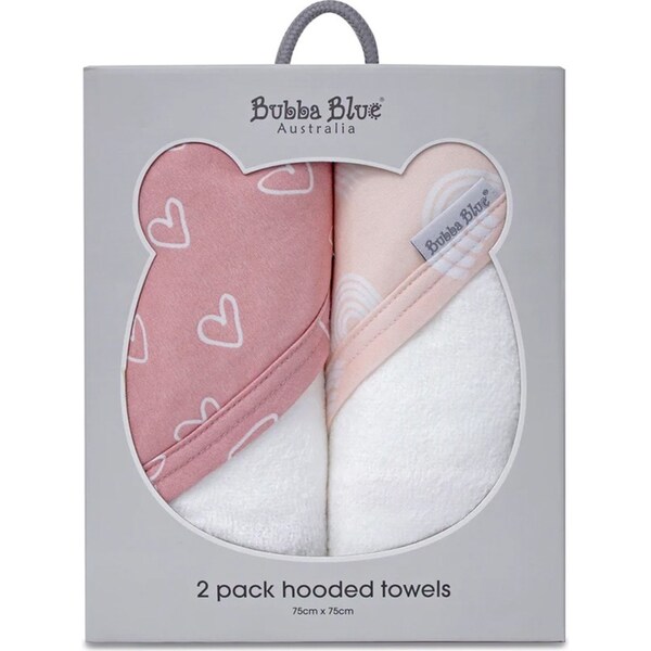 2PK Bubba Blue Bamboo 6.75x75cm Nordic Hooded Towel Baby 0-12m Dusty Berry/Rose