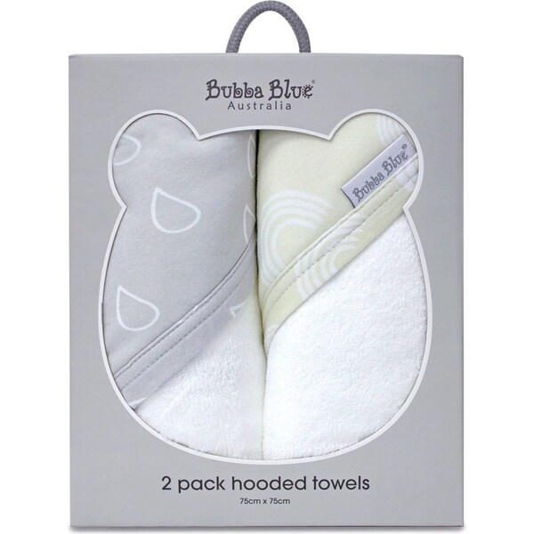2PK Bubba Blue Bamboo Cotton 6.75x75cm Nordic Hooded Towel Baby 0-12m Grey/Sand