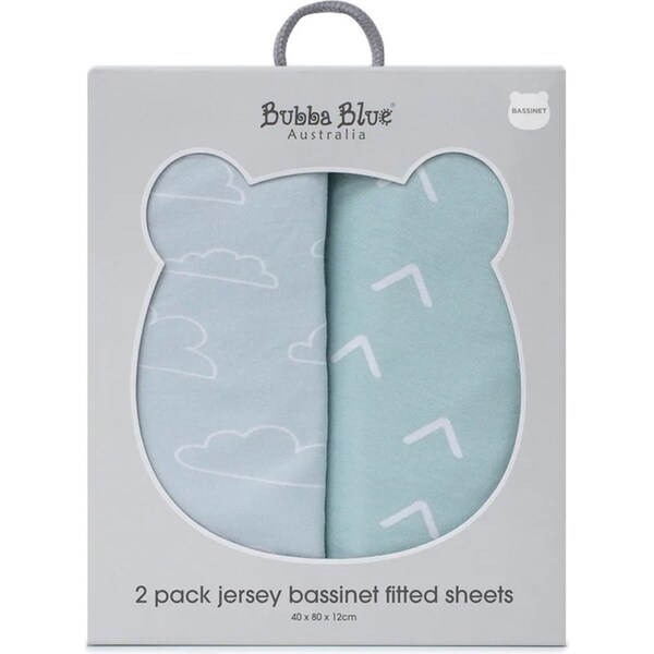 2PK Bubba Blue 40x80cm Nordic Bassinet Jersey Fitted Sheet 0-12m Dusty Sky/Mint