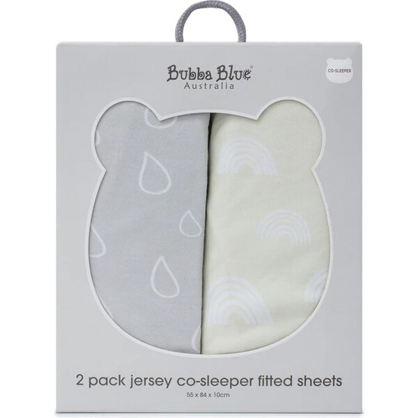 2PK Bubba Blue 55x84cm Nordic Jersey Co-Sleeper Fitted Sheet 0-12m Grey/Sand