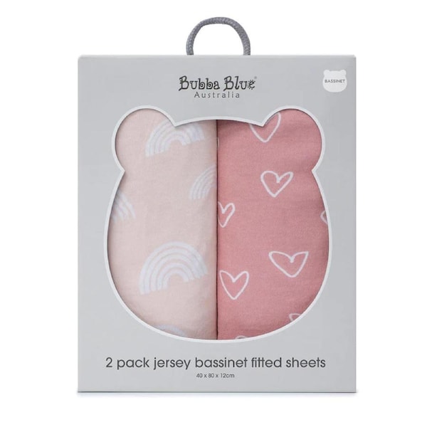 2PK Bubba Blue 40x80cm Nordic Bassinet Jersey Fitted Sheet Baby 0-12m Berry/Rose
