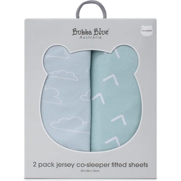 2PK Bubba Blue 55x84cm Nordic Jersey Co-Sleeper Fitted Sheet Baby 0-12m Sky/Mint